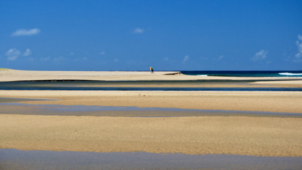 The white sands of the Kosi Bay estuary at low tide.